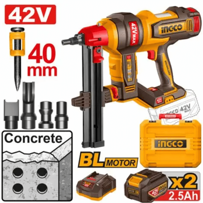 كابسة بسمار كونكريت شحن 42V + 2 بطارية 2.5 امبير انجيكو